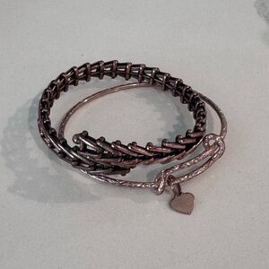 Alex & Ani Rose Gold Bangle Bracelet Set | 2-Piece Heart Charm